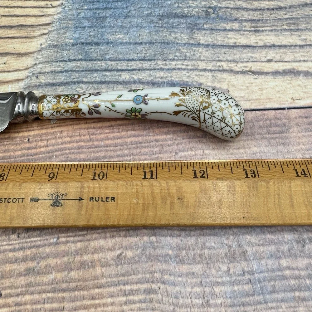 Sheffield Cake Server Knife Set Floral Motif Porcelain Gold Vintage READ MCM